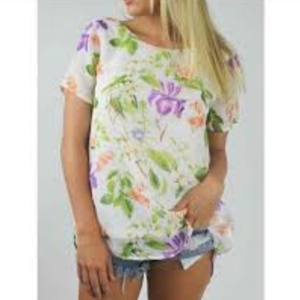 Show Me Your MuMu Short Sleeve Floral Blouse
